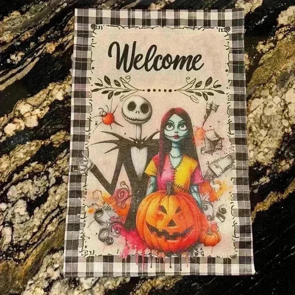 The Nightmare Before Christmas Welcome Halloween Garden Flag Beige Black - Picture 4 of 7